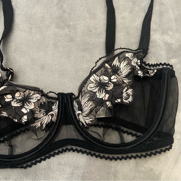 New! Myla London Warren Mews Black Mesh Embroidered Underwire Bra 4422 - Picture 4 of 9